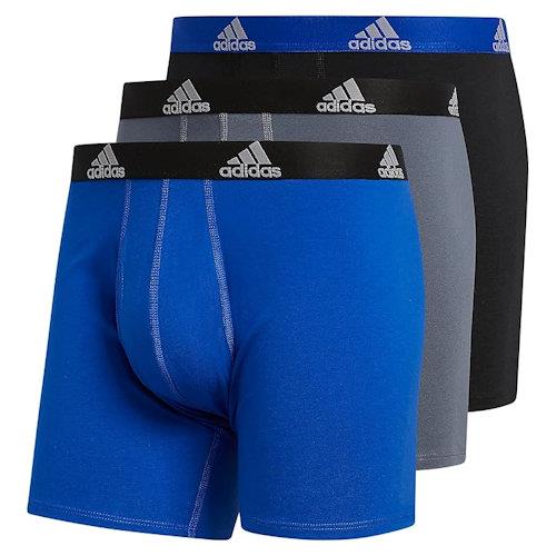 Adidas 2024男時尚彈力藍灰黑色四角修飾內著混搭3件組(預購)