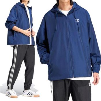 Adidas Trefoil WB 男款 藍色 休閒 經典 寬鬆 防風 連帽 外套 IR9858