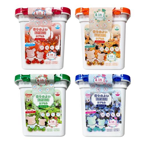 【日本製造】香氛洗衣球 (30入/盒) 小熊洗衣凝膠 牡丹花 馬鞭草 尤加利 小蒼蘭 四盒組