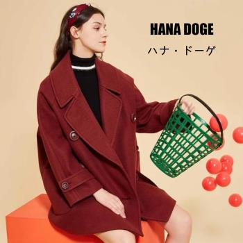 【HANA DOGE ハナ・ドーゲ】暗酒紅雙排釦蛹型中長版毛尼大衣