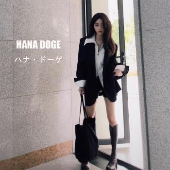 HANA DOGE ハナ・ドーゲ 經典不敗款韓版雙排扣極簡純色不敗款顯瘦百搭西裝外套(寬鬆感S~L都可穿)