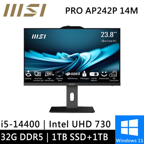 微星 PRO AP242P 14M-619TW-SP5 24型 黑(i5-14400/32G/1TB PCIE+1TB HDD/W11)特仕版