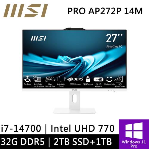 微星 PRO AP272P 14M-497TW-SP5 27型 白(i7-14700/32G/2TB PCIE+1TB HDD/W11P)特仕版