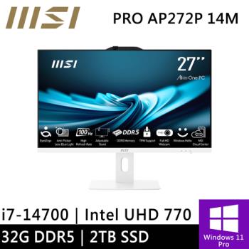 微星 PRO AP272P 14M-497TW-SP4 27型 白(i7-14700/32G DDR5/2TB PCIE/W11P)特仕版