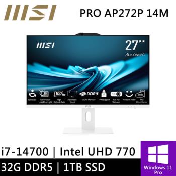 微星 PRO AP272P 14M-497TW-SP2 27型 白(i7-14700/32G DDR5/1TB PCIE/W11P)特仕版