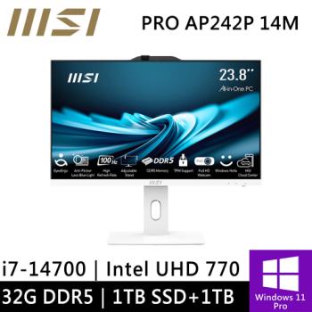 微星 PRO AP242P 14M-626TW-SP3 24型 白(i7-14700/32G/1TB PCIE+1TB HDD/W11P)特仕版