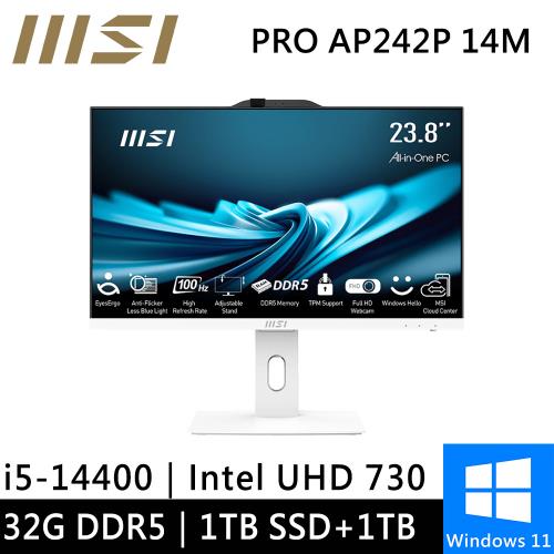 微星 PRO AP242P 14M-624TW-SP5 24型 白(i5-14400/32G DDR5/1TB+1TB HDD/W11)特仕版
