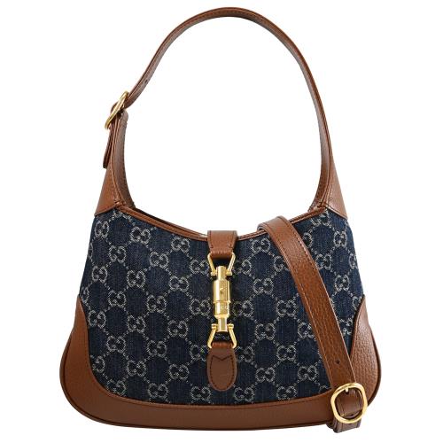 GUCCI 636706 Jackie 經典1961緹花拼接兩用包.咖邊