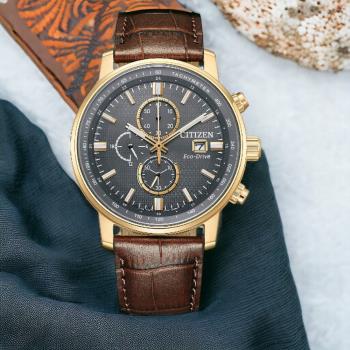 CITIZEN 星辰 亞洲限定 情人節推薦款 光動能計時手錶-棕色43mm/CA0843-11H