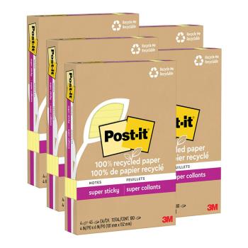 3M Post-it 利貼 狠黏 環保橫格便條紙 101x152mm 黃色5盒 /組（共20本）4621R-4SSCY
