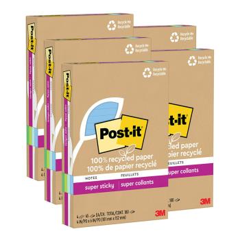 3M Post-it 利貼 狠黏 環保橫格便條紙 101x152mm 混色5盒 /組（共20本）4621R-4SST