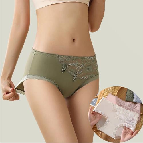 5件組【Aosimane 奧斯曼】斜邊女神花蕾絲蠶絲抑菌內褲/無痕內褲/中腰內褲(顏色隨機/出清品售完不補)