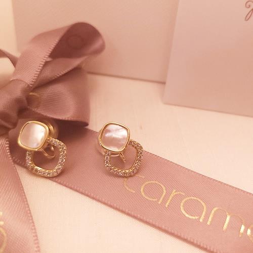 【焦糖小姐 Ms caramelo】夾式 彩貝 鋯石耳環