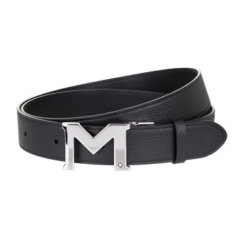 Montblanc 萬寶龍 M logo 黑色雙面牛皮皮帶