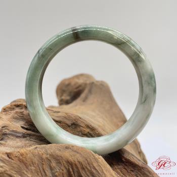 【肌容雪】天然緬甸A貨飄花特色翡翠手鐲 編號355 (鐲寬 54.8mm #17.5號)