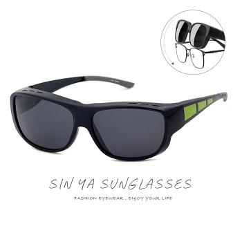 【SINYA】包覆式太陽眼鏡 黑框綠腳 防滑腳/可套近視眼/可單戴 臺灣製 抗UV400/PC防爆鏡片/遮陽