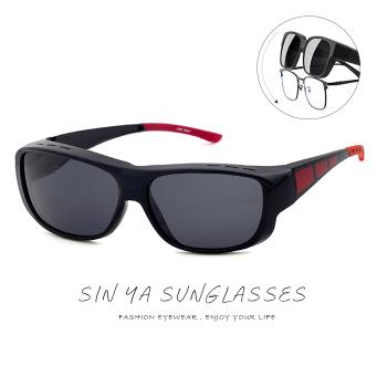 【SINYA】包覆式太陽眼鏡 黑框紅腳 防滑腳/可套近視眼/可單戴 臺灣製 抗UV400/PC防爆鏡片/遮陽