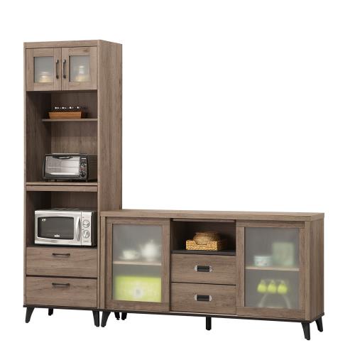 【唯熙傢俱】樂娜灰橡色7尺L型餐櫃