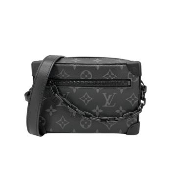 二手品 Louis Vuitton Mini Soft Trunk 經典帆布印花拉鍊肩背方包(M44735-黑色)