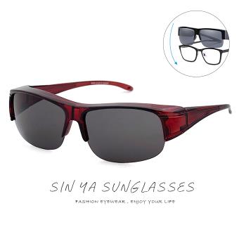 【SINYA】半框式太陽眼鏡 酒紅框灰片 可套近視眼 輕量/抗UV400/PC防爆鏡片/可套鏡/遮陽/臺灣製 N07