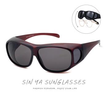 【SINYA】包覆式太陽眼鏡 酒紅框灰片 可套近視眼/可單戴 臺灣製 抗UV400/PC防爆鏡片/遮陽