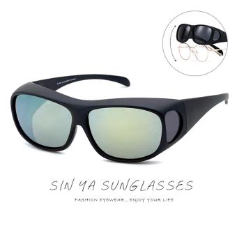 【SINYA】包覆式太陽眼鏡 黑框黃水銀 可套近視眼/可單戴 臺灣製 抗UV400/PC防爆鏡片/遮陽