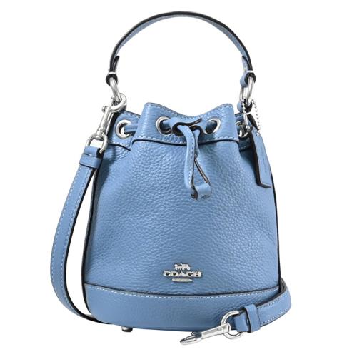 COACH CN683 金屬LOGO荔枝皮革迷你兩用水桶包.淡藍