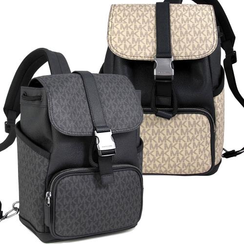 MICHAEL KORS 滿版LOGO皮革拼接滑扣式單肩包(男款/兩色均價)