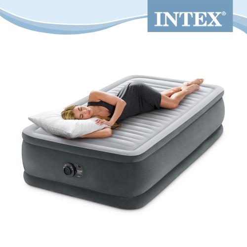 【INTEX】 豪華型橫條加高單人加大充氣床墊(寬99*191*46cm)-內建電動幫浦 (64411) 