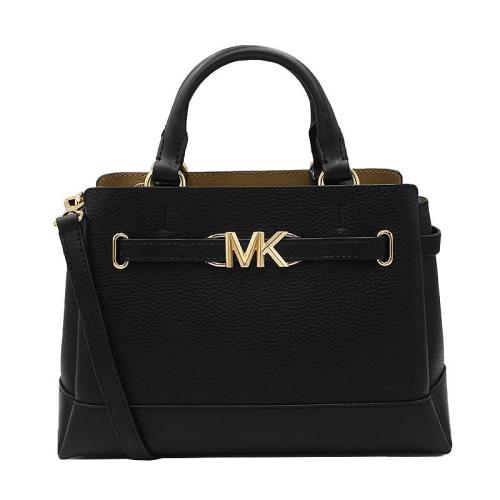 【Michael Kors】經典LOGO金屬釦荔枝紋手提/斜背/肩背三層包(黑色)
