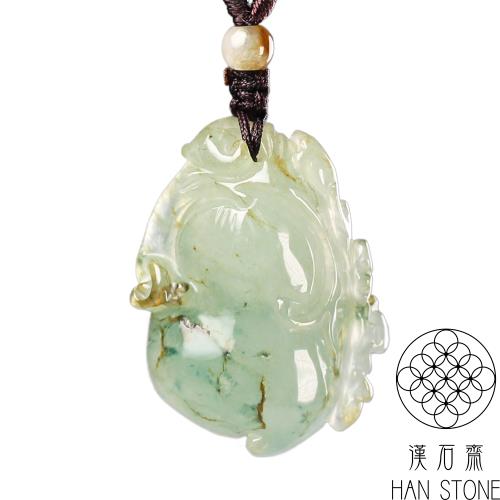 【漢石齋】天然翡翠A貨 蝠獸福瓜玉佩吊墜 冰種飄花(26*34*14mm)