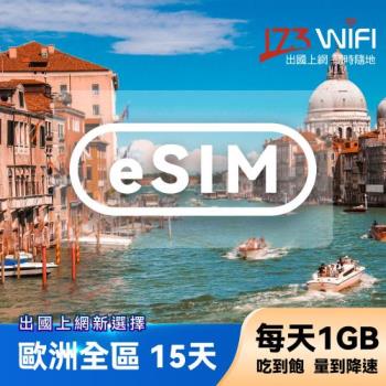 【173WIFI】eSIM-歐洲全區15日吃到飽兌換券(每日1GB高速量到降速吃到飽) (MO)~電子票券