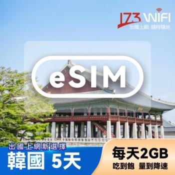 【173WIFI】eSIM-韓國5日吃到飽兌換券(每日2GB高速，量到降速吃到飽) (MO)~電子票券