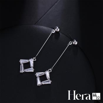 【Hera 赫拉】方形簍空水晶吊墜耳針 H111021607