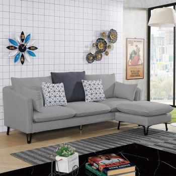 Boden-菲爾L型灰色布面沙發組-附抱枕(三人座+腳椅)