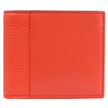 TODS 品牌烙印LOGO小牛皮10卡對開短夾.橘紅