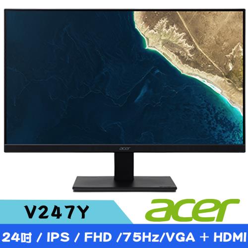 Acer V247Y 24型 FHD IPS 美型窄邊框電腦螢幕(4ms/75Hz/VGA + HDMI )
