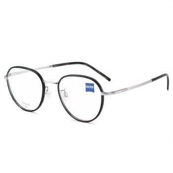 【ZEISS 蔡司】鈦金屬 光學鏡框眼鏡 ZS22111LB 239 橢圓框眼鏡 黑銀框/玳瑁色鏡腳 52mm