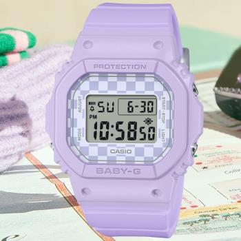 CASIO BABY-G 格子旗圖案 街頭時尚電子腕錶-紫色 BGD-565GS-6