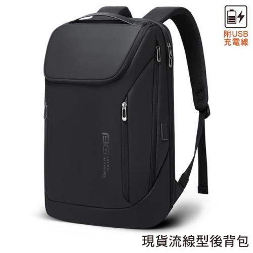 【男包】後背包 電腦包 BANGE 流線型設計 後背手提兩用包／黑色