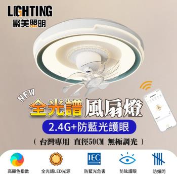 【聚美照明】LED吸頂燈 96w5-7坪 50cm不搖頭款風扇燈 客廳/臥室360°搖頭夏季循環扇 110V遙控三色無極調光（保固兩年 售後無憂）