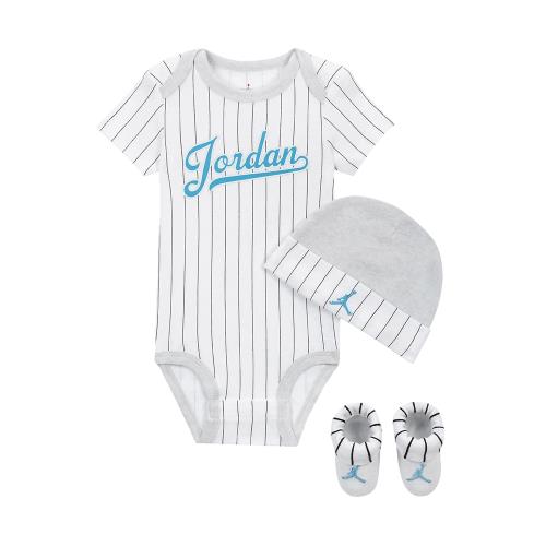 Nike 包屁衣 Jordan Baby Bodysuits 白 藍 純棉 按扣 套組 帽子 襪子 嬰兒 JD2413030NB-002