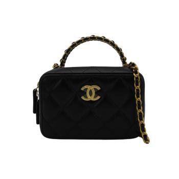 Chanel 展示品 仿舊金雙C Logo菱格紋手提/肩背兩用包(AP3011-黑)