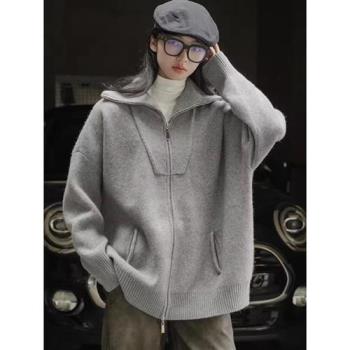 【巴黎精品】毛衣外套針織夾克-慵懶高領拉鍊寬鬆女外套2色a1ea61