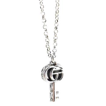 GUCCI 925純銀-雙G雕花鑰匙墜飾項鍊