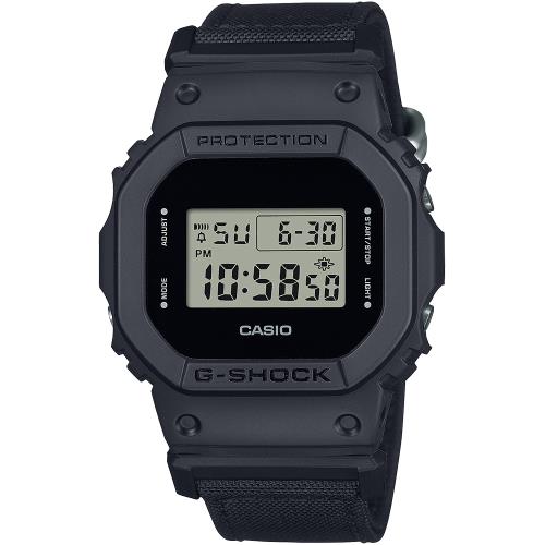CASIO G-SHOCK 環保尼龍霧黑經典方形計時錶/DW-5600BCE-1