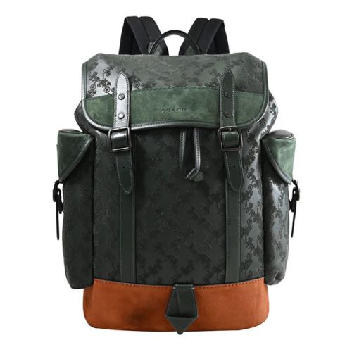COACH C6609 Hitch 絨面馬車壓花翻蓋抽繩後背包.深綠