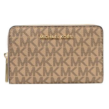 MICHAEL KORS JET SET 經典印花ㄇ字拉鍊卡片零錢包.駝色