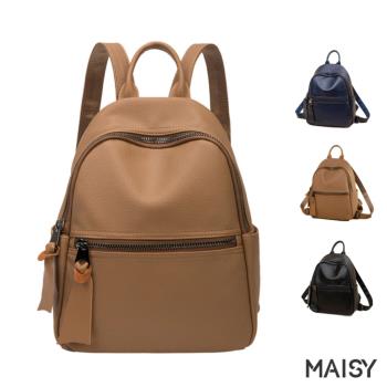 【MAISY】百搭日常文青簡約大容量雙肩旅行包(現+預 棕色／黑色／深藍色)