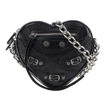 BALENCIAGA Le Cagole 銀鍊小羊皮迷你愛心包(黑色) 722781 1VG9Y 1000